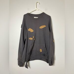 Parish Nation‎ Sweater Women’s Sz L Gray Boho Oversized Casual Distressed Cotton